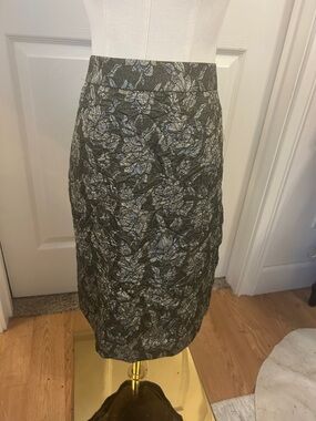 J. Crew Metallic Black and Silver Floral Brocade Pencil Skirt
